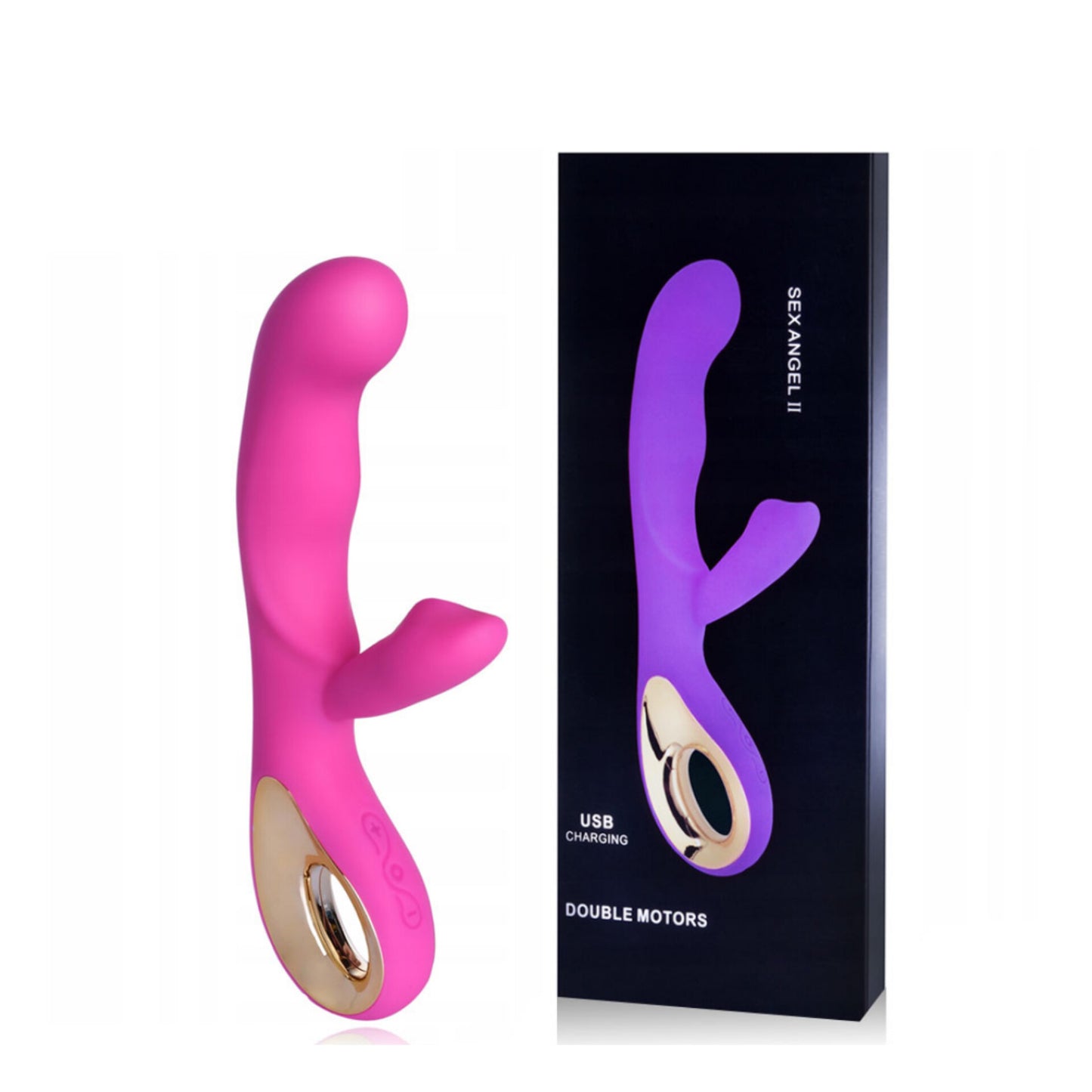 Vibrador Recarregável Com Estímulador Clitoriano e Alça Metalizada